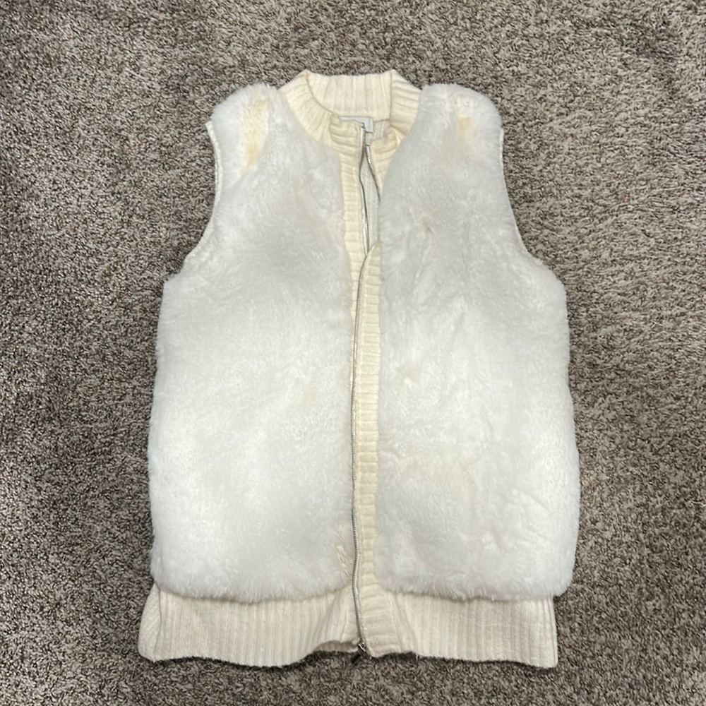White faux fur knitted vest